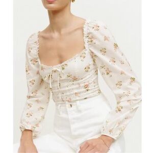 Reformation Isadora Floral Blouse in Cream and Pink